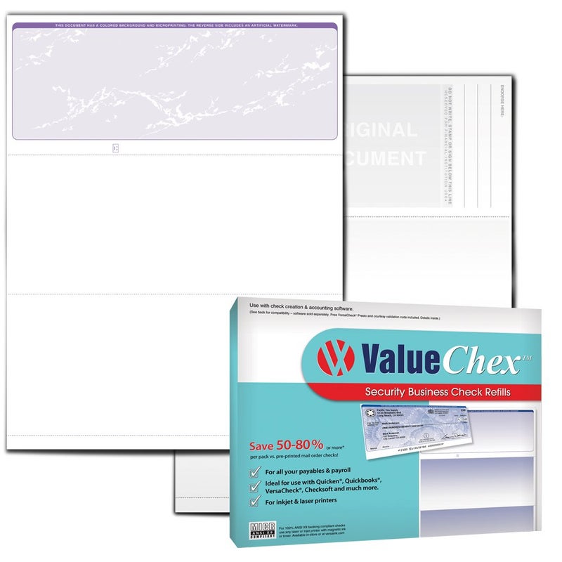 VersaCheck ValueChex - 55 Blank Business Voucher Checks - Purple Prestige - 55 Sheets Form #1000 - Check on Top - Image 1